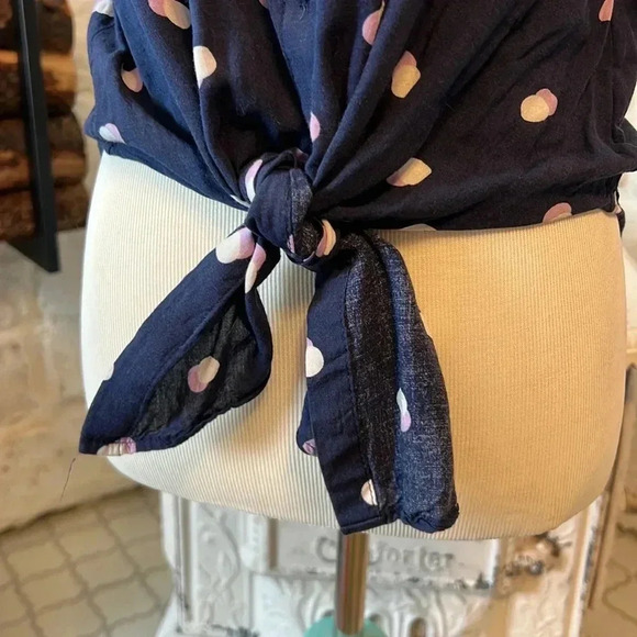 Blu Pepper | Tie Front Double Polka Dot Button Up Blouse - Picture 4 of 8